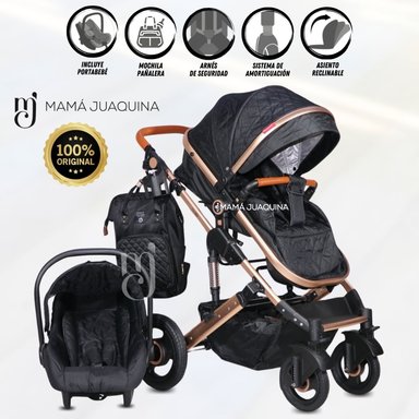 COCHE CUNA BABY LIETTI GOLD NEGRO MOISÉS 4 EN 1 CON PORTABEBÉ