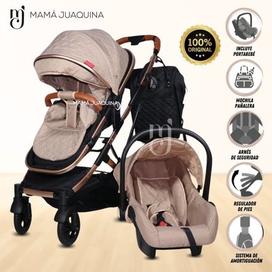 COCHE CUNA BABY LIETTI BEIGE MOISÉS MINI 4 EN 1 CON PORTABEBÉ