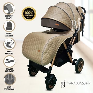 COCHE CUNA DE LUJO «LONDRES II» CON MOCHILA PAÑALERA BEIGE