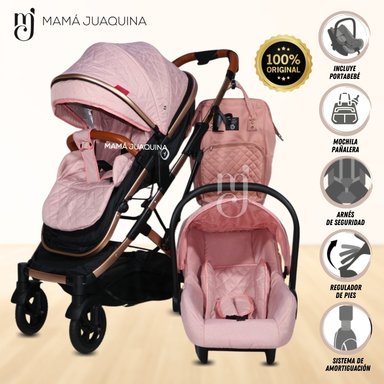 COCHE CUNA BABY LIETTI ROSADO MOISÉS MINI 4 EN 1 CON PORTABEBÉ