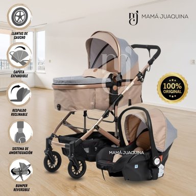 COCHE CUNA BABY JELANI BEIGE MOISÉS LUJO 4 EN 1 CON PORTABEBE