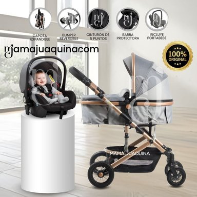 COCHE CUNA BABY JELANI GRIS MOISÉS LUJO 4 EN 1 CON PORTABEBE