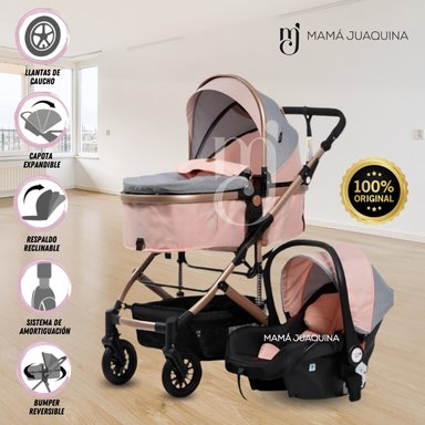 COCHE CUNA BABY JELANI ROSA MOISÉS LUJO 4 EN 1 CON PORTABEBE