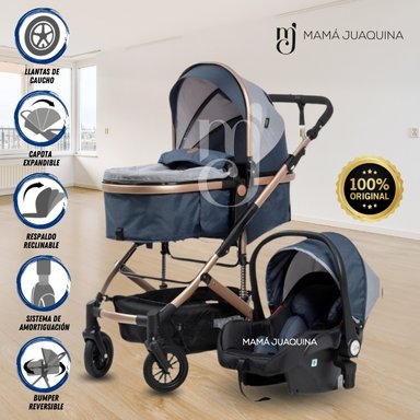 COCHE CUNA BABY JELANI AZUL MOISÉS LUJO 4 EN 1 CON PORTABEBE