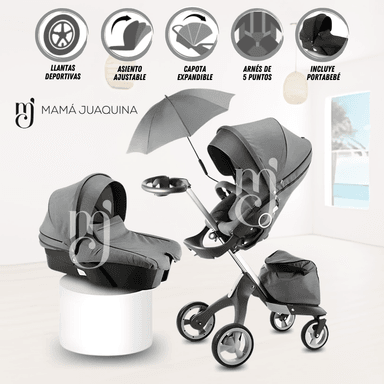 COCHE TRAVEL SYSTEM BABY CHASTAIN GRIS MULTIFUNCIONAL 5 EN 1 EDICIÓN LIMITADA