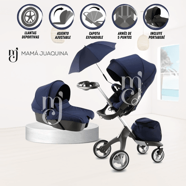 COCHE TRAVEL SYSTEM BABY CHASTAIN AZUL MULTIFUNCIONAL 5 EN 1 EDICIÓN LIMITADA