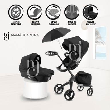 COCHE TRAVEL SYSTEM BABY CHASTAIN NEGRO MULTIFUNCIONAL 5 EN 1 EDICIÓN LIMITADA