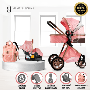 COCHE CUNA BABY GOLD LABELL ROSA MOISÉS LUJO CON PORTABEBÉ