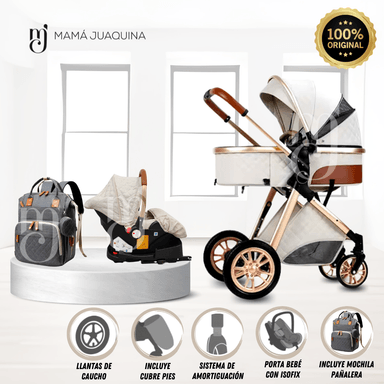 COCHE CUNA BABY GOLD LABELL BLANCO MOISÉS LUJO CON PORTABEBÉ