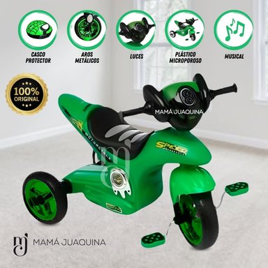TRIMOTO A PEDAL BABY SERVANN VERDE NIÑOS MUSICAL - 1