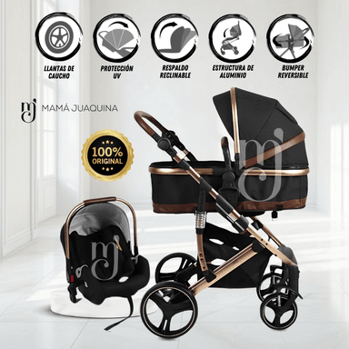 COCHE CUNA BABY MARQUILIA NEGRO MOISÉS CON PORTABEBÉ