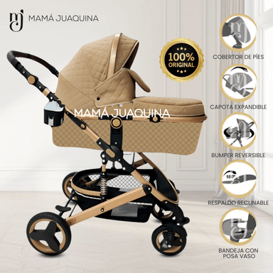 COCHE CUNA BABY BEIGE MOISÉS LUJO LOVY CON PORTAVASO