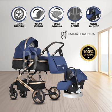 COCHE CUNA KIDS LUMIERE AZUL MOISÉS CON PORTA BEBÉ Y PAÑALERA