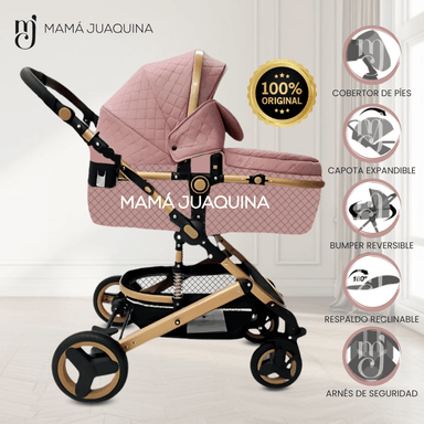 COCHE CUNA BABY ROSADO MOISÉS LUJO LOVY CON PORTAVASO