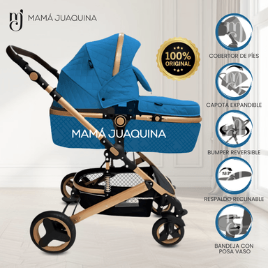 COCHE CUNA BABY AZUL MOISÉS LUJO LOVY CON PORTAVASO