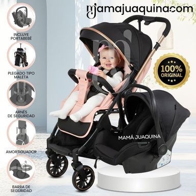 COCHE MALETA DE LUJO PARA BEBÉ «J' SPARROW» CON PORTABEBÉ ROSADO