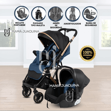 COCHE MALETA DE LUJO PARA BEBÉ «J' SPARROW» CON PORTABEBÉ AZUL