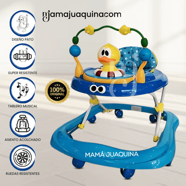 ANDADOR PARA BEBÉS  3 EN 1 «DUCKY LUCKY» CON TABLERO MUSICAL AZUL OSCURO