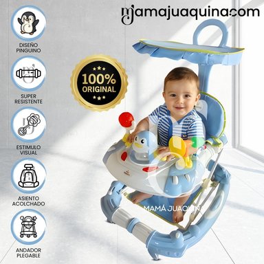 ANDADOR CON TABLERO MUSICAL «HAPPY PENGUIN» CELESTE