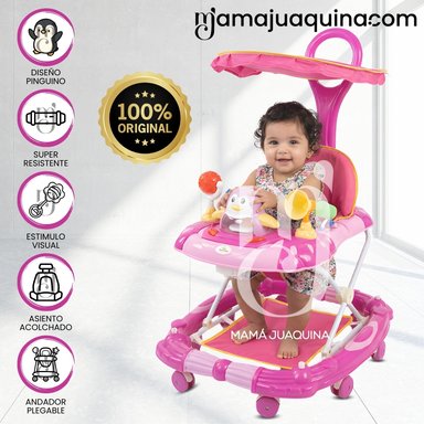 ANDADOR CON TABLERO MUSICAL «HAPPY PENGUIN» FUCSIA