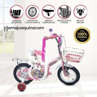 BICICLETA CAMPERA CON CANASTA ARO 12 «CANDY III» ROSADO