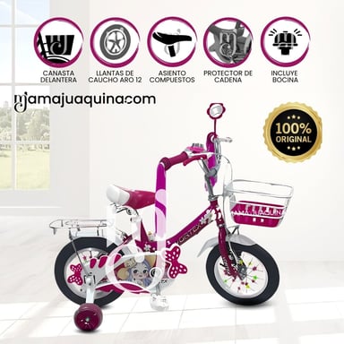 BICICLETA CAMPERA CON CANASTA ARO 12 «CANDY III» FUCSIA - 1