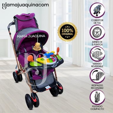 COCHE CUNA DE LUJO «SHABERT GOLD» CON JUEGOS DIDÁCTICOS FUCSIA