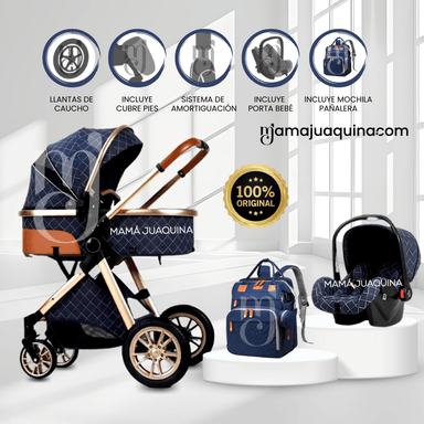 COCHE MOISÉS DE LUJO 4 EN 1 «MADRID» CON PORTABEBÉ AZUL