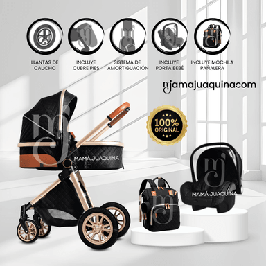 COCHE MOISÉS DE LUJO 4 EN 1 «MADRID» CON PORTABEBÉ NEGRO