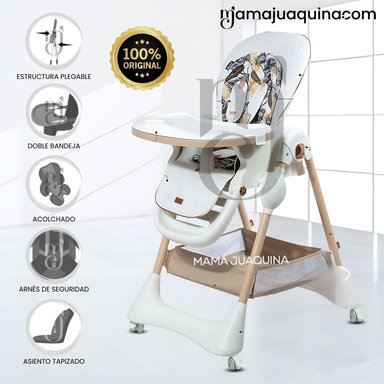SILLA DE COMER PLEGABLE «YUMI» CON DOBLE BANDEJA BLANCA