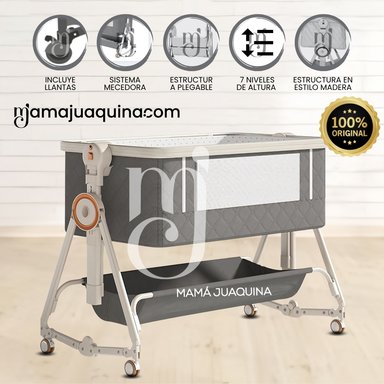 CUNA COLECHO MECEDORA PLEGABLE 2 EN 1 «LONE» DE LUJO GRAY