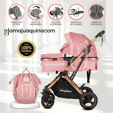 COCHE MOISÉS TRAVEL SYSTEM «BARBARA» CON BOLSA PAÑALERA ROSA