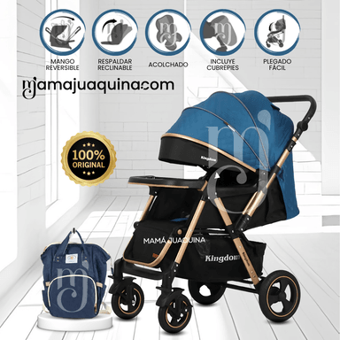 COCHE CUNA «TURQUIA PREMIUM» CON MOCHILA PAÑALERA BLUE