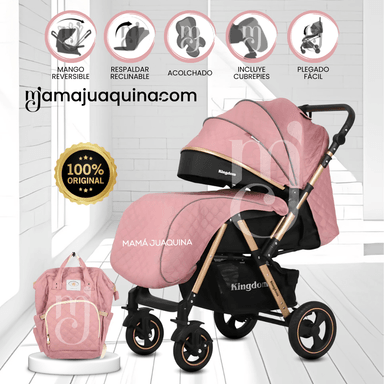 COCHE CUNA «TURQUIA PREMIUM» CON MOCHILA PAÑALERA PINK
