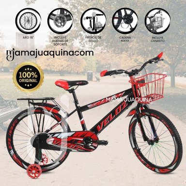 BICICLETA PARA NIÑO ARO 16 «SPORT VZ» CON CANASTA BLACK