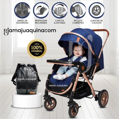 COCHE CUNA DE LUJO «SUNDARA PREMIUM» CON MOCHILA PAÑALERA BLUE