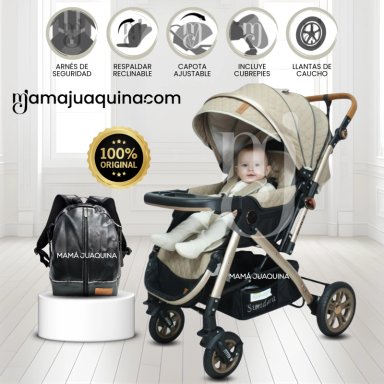 COCHE CUNA DE LUJO «SUNDARA PREMIUM» CON MOCHILA PAÑALERA BEIGE