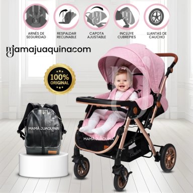 COCHE CUNA DE LUJO «SUNDARA PREMIUM» CON MOCHILA PAÑALERA PINK