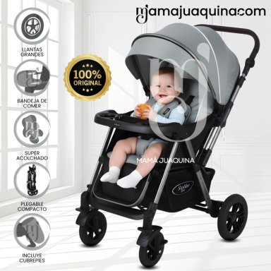 COCHE CUNA DE LUJO «SILVER» CON MANGO REVERSIBLE GRAY