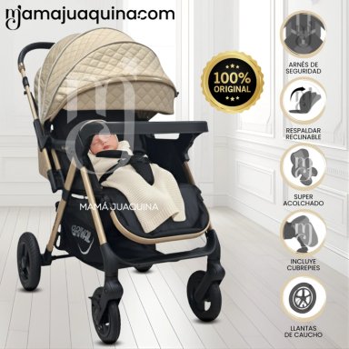 COCHE CUNA DE LUJO «DANNEL» CON MOCHILA BEIGE