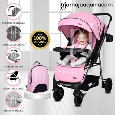 COCHE CUNA DE LUJO «DELTA II» CON MOCHILA PAÑALERA PINK