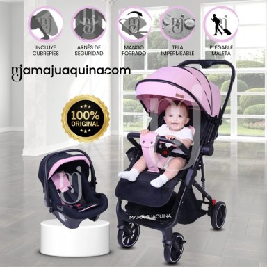 COCHE MALETA DE LUJO «JANDI» CON PORTABEBÉ PINK