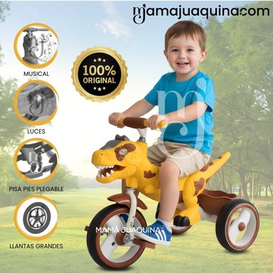 TRICICLO GUIADOR MUSICAL «DINOROAD» CON LUCES YELLOW