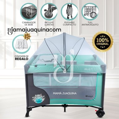 COMBO CUNA CORRAL PREMIUM «HAPPY DREAM» GREEN CON COLCHÓN DE REGALO