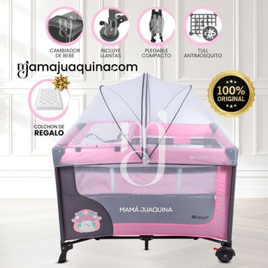 COMBO CUNA CORRAL PREMIUM «HAPPY DREAM» PINK CON COLCHÓN DE REGALO