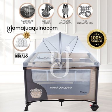COMBO CUNA CORRAL PREMIUM «HAPPY DREAM» BEIGE CON COLCHÓN DE REGALO