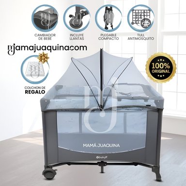 CUNA CORRAL «NELA» LIGHT BLUE CON COLCHÓN