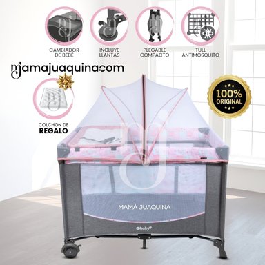 CUNA CORRAL «NELA» LIGHT PINK CON COLCHÓN