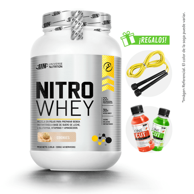 PROTEÍNA UNIVERSE NUTRITION NITRO WHEY 1.2KG UN COOKIES + REGALOS