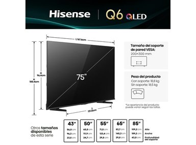 TELEVISOR HISENSE QLED 75” 4K ULTRA HD SMART TV VIDAA 75Q6QV 2025 - 3